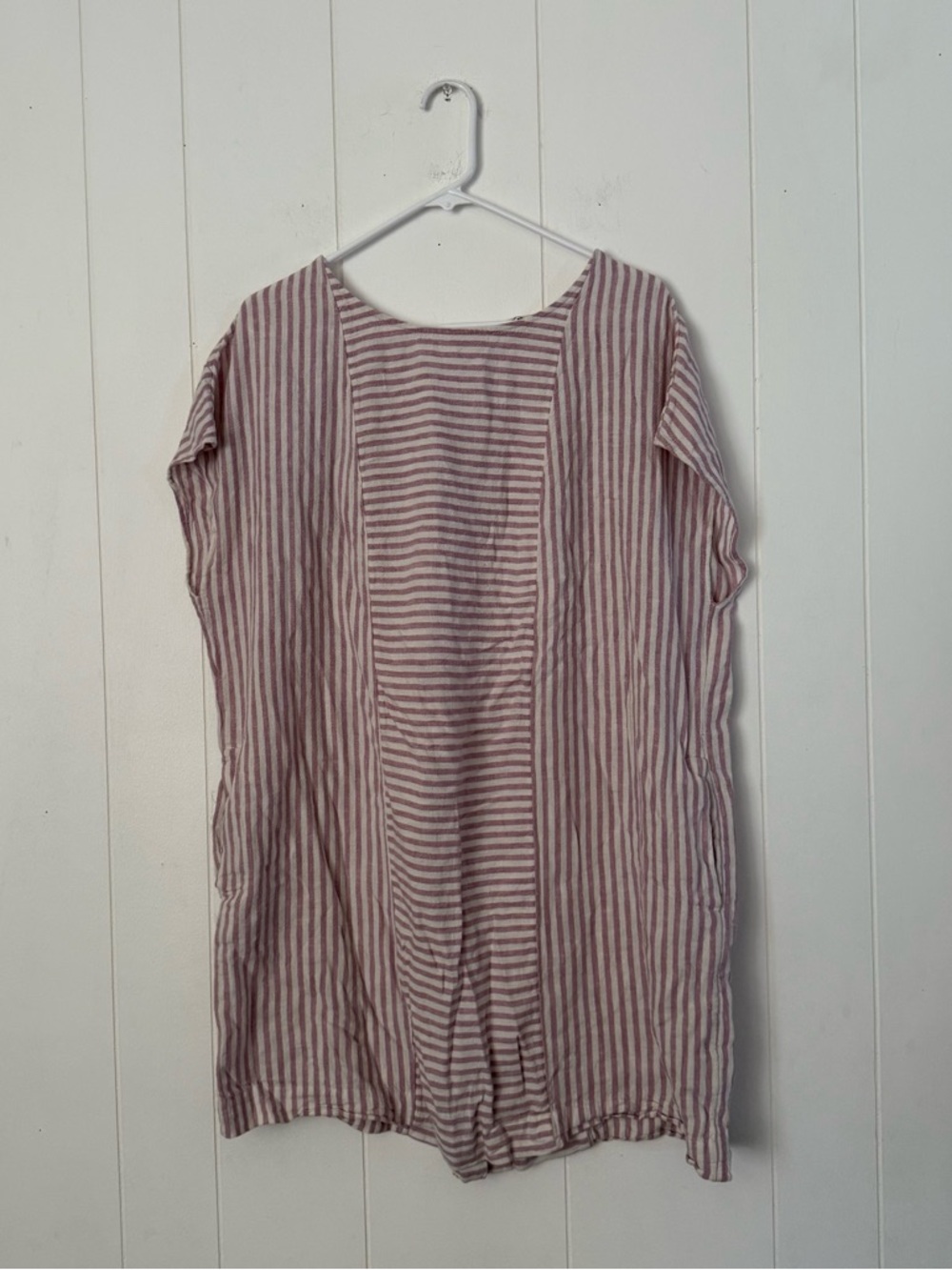 Madewell Rose and Cream Button Back Striped Linen Mini Dress XXL